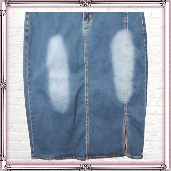 Blue Denim Midi Jean Skirt Size XL - Picture 4 of 9